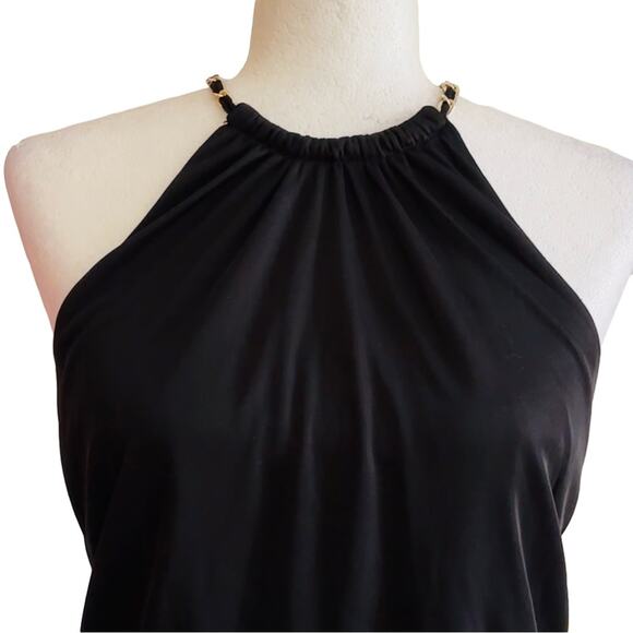 Coco Bianco Halter Top Black Gold Chain Neckline Sleeveless Blouse Small NEW - Picture 4 of 12